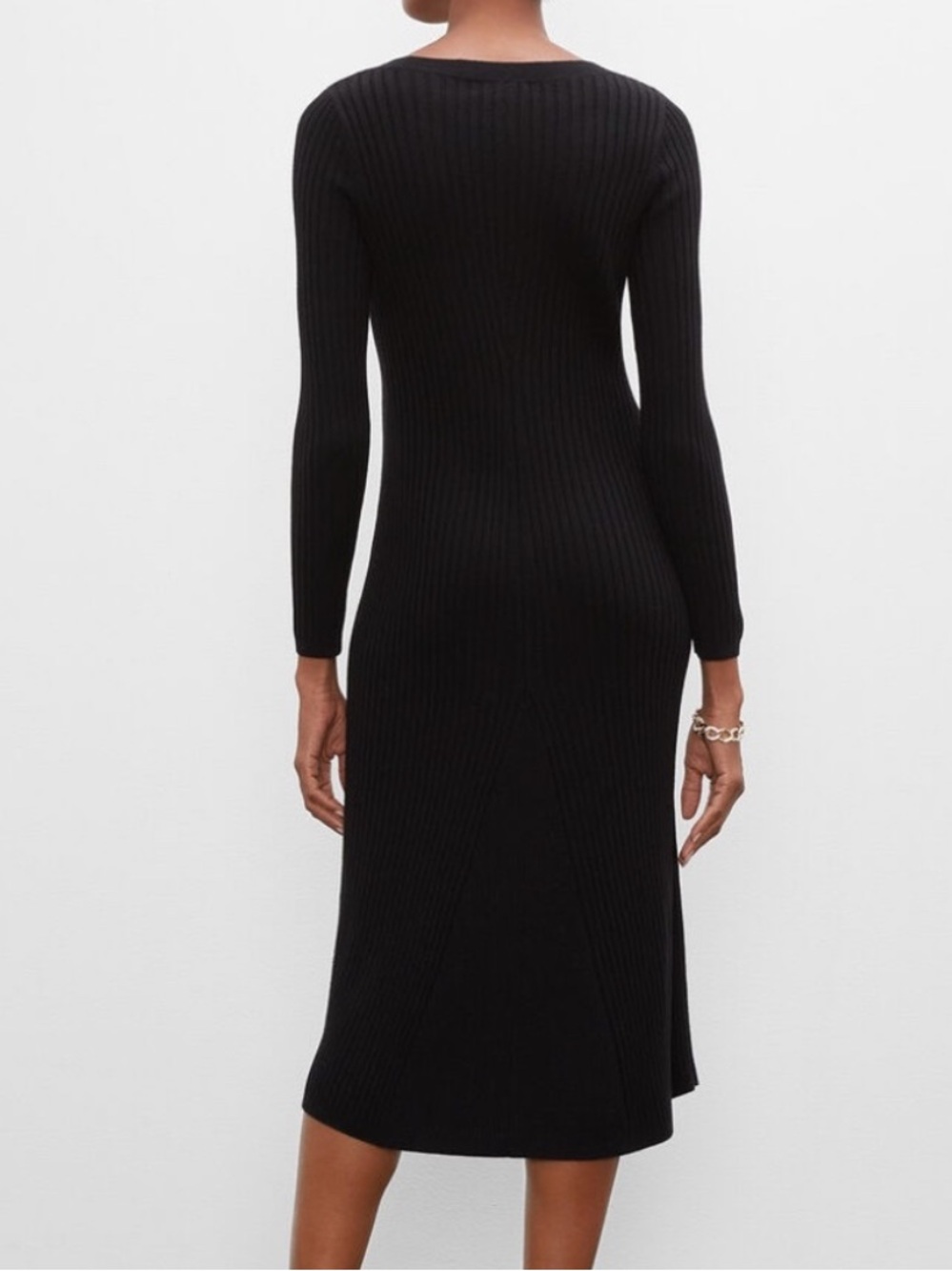 Club Monaco Black Ribbed Long-Sleeve Midi Dress - Picture 2 of 11